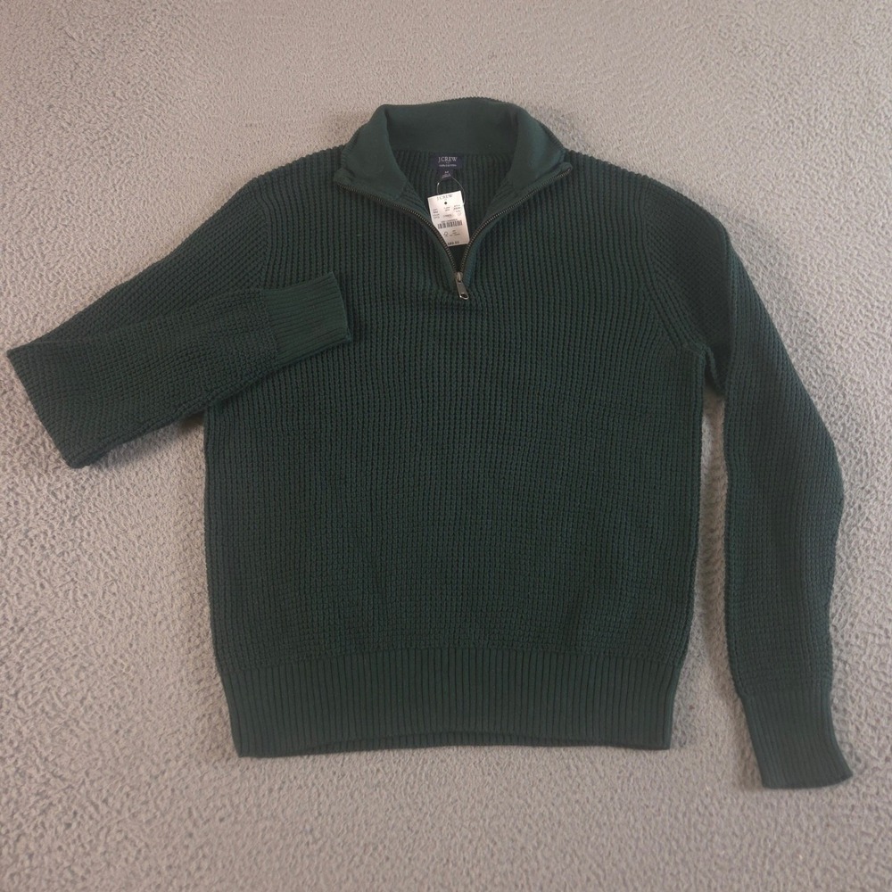 J.Crew Sweater Mens Medium Waffle Knit 1/2 Zip Pullover Cotton Mock Neck NEW $90 - Picture 2 of 10
